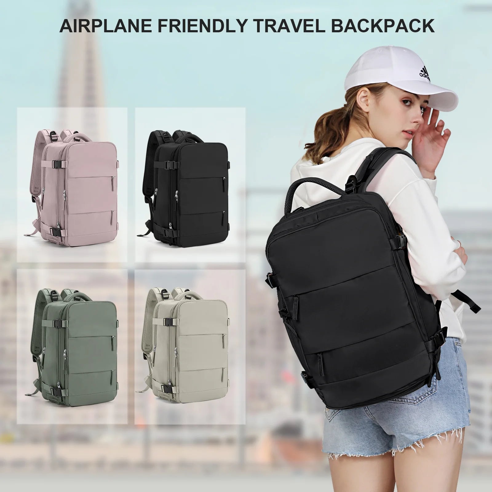 Large Travel Backpack for Women Men Airplane Approved, Carry on Backpack for Men Personal Item Travel Bag Carry on Flight, Waterproof Laptop Backpack Casual Daypack for Hiking with Shoes Compartment