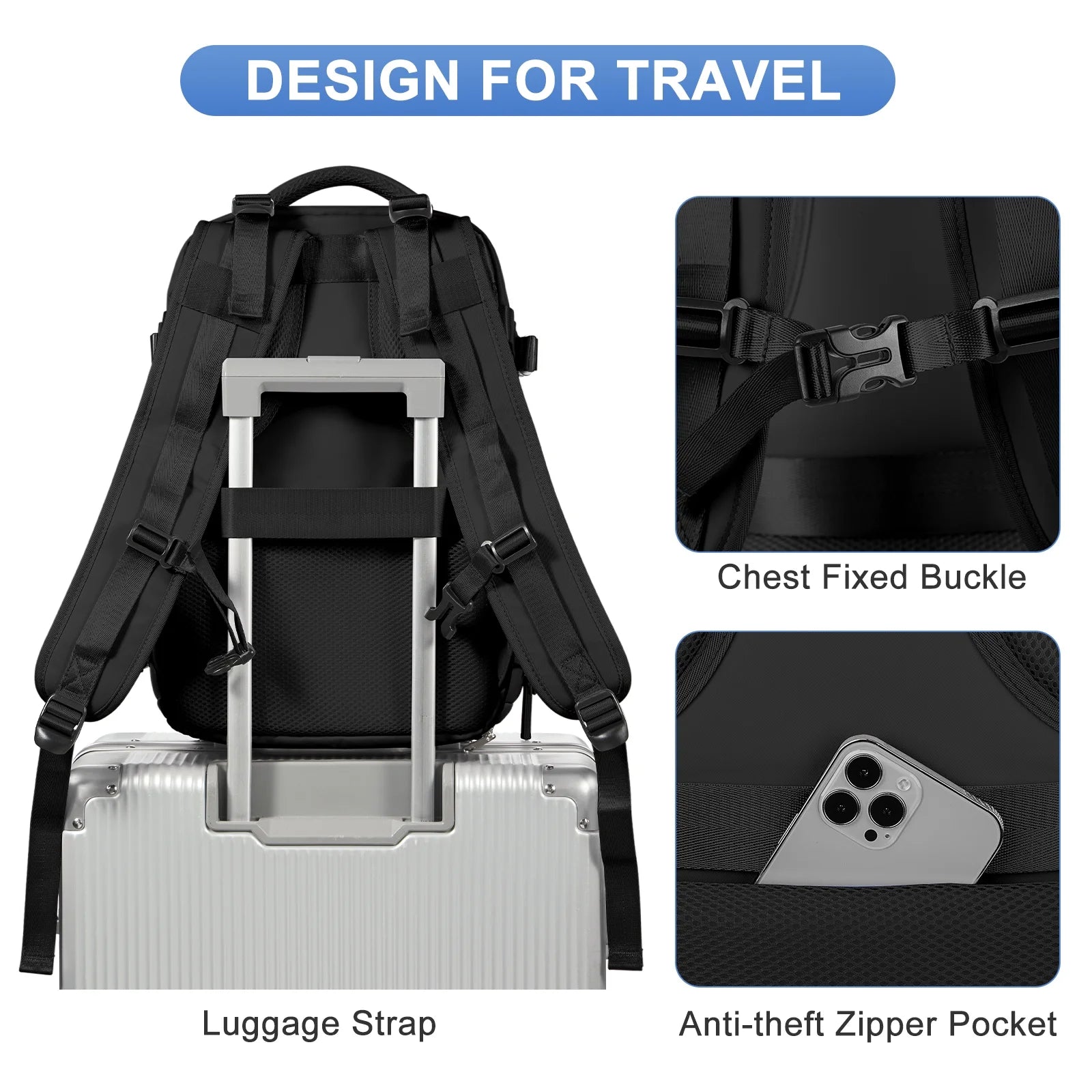 Large Travel Backpack for Women Men Airplane Approved, Carry on Backpack for Men Personal Item Travel Bag Carry on Flight, Waterproof Laptop Backpack Casual Daypack for Hiking with Shoes Compartment