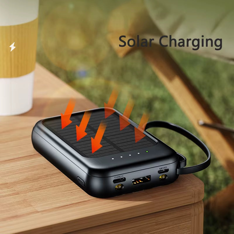 50000Mah Solar Power Bank Built Cables Fast Charger 2 USB Ports External Charger Powerbank with LED Light