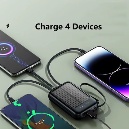 50000Mah Solar Power Bank Built Cables Fast Charger 2 USB Ports External Charger Powerbank with LED Light