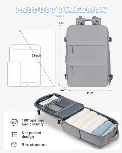 Travel Backpack for Women Men Airline Approved Carry on Backpack Flight Approved Waterproof Sports Luggage Backpack Casual Daypack Small Hiking Backpack Grey