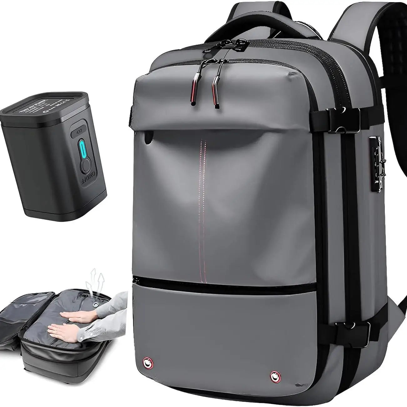 60L Expandable Vacuum Compression Backpack Airback with Air Pump Airline Approved Travel Backpack Waterproof Laptop Business Bag