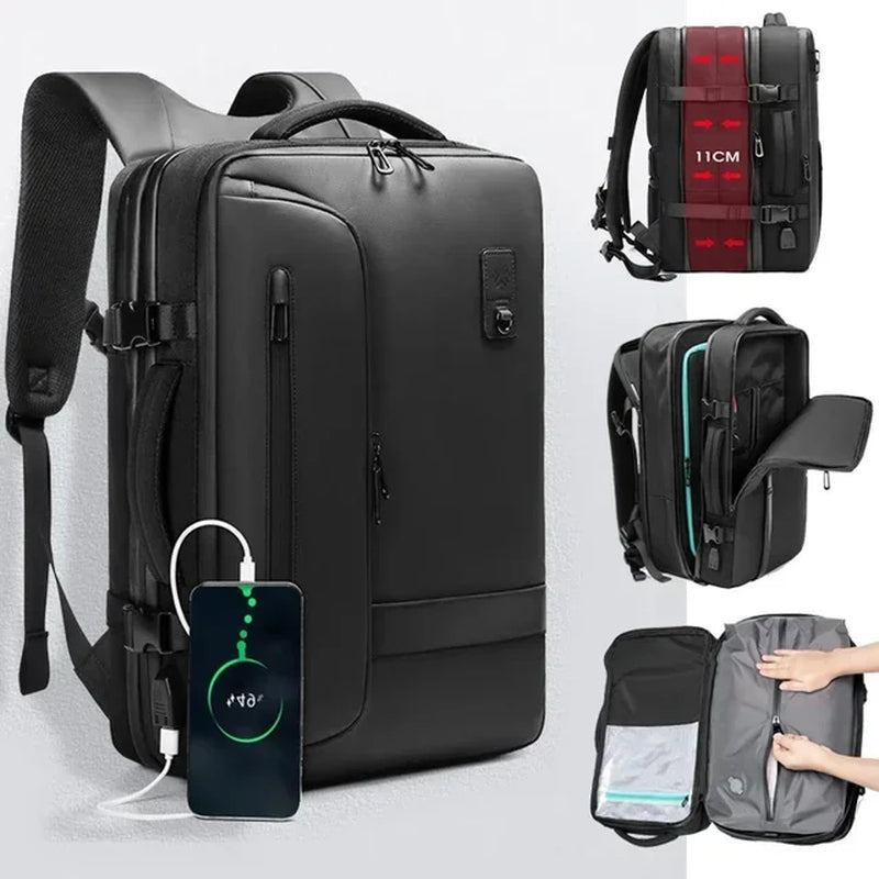 60L Expandable Vacuum Compression Backpack Airback with Air Pump Airline Approved Travel Backpack Waterproof Laptop Business Bag