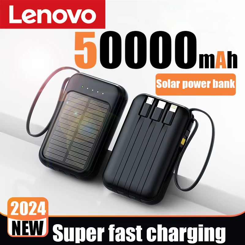 50000Mah Solar Power Bank Built Cables Fast Charger 2 USB Ports External Charger Powerbank with LED Light