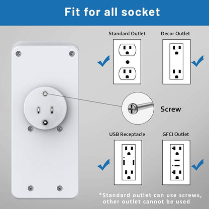 Surge Protector Outlet Extender, USB Wall Charger,  Multi Plug Outlet with 2 USB Charging Ports(Smart 2.4A Total), 9 AC Outlet Splitter Mountable, 3 Sided Plug Extender, Dorm Room Essentials