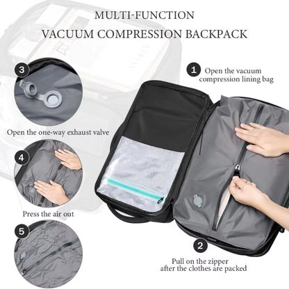 60L Expandable Vacuum Compression Backpack Airback with Air Pump Airline Approved Travel Backpack Waterproof Laptop Business Bag