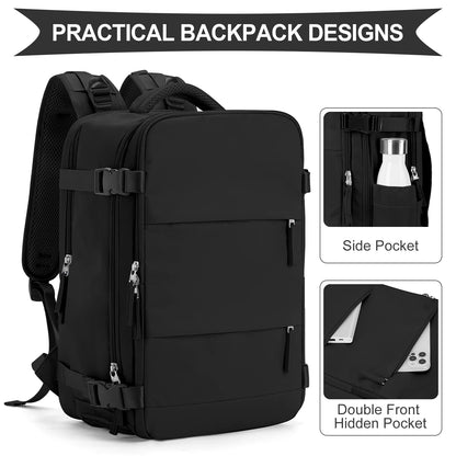 Large Travel Backpack for Women Men Airplane Approved, Carry on Backpack for Men Personal Item Travel Bag Carry on Flight, Waterproof Laptop Backpack Casual Daypack for Hiking with Shoes Compartment