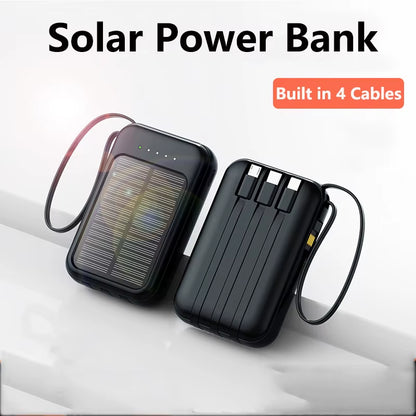 50000Mah Solar Power Bank Built Cables Fast Charger 2 USB Ports External Charger Powerbank with LED Light