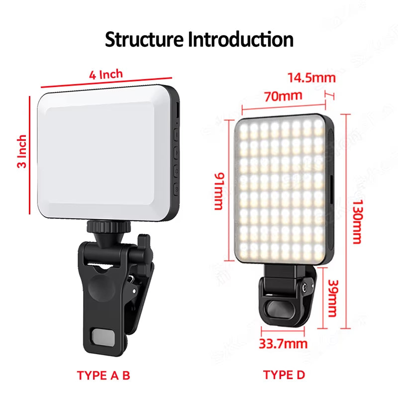 LED Fill Light Portable Mini Selfie Light for Laptop Video Conference Mobile Phone Vlog Live Broadcast Fill Lamp Photography