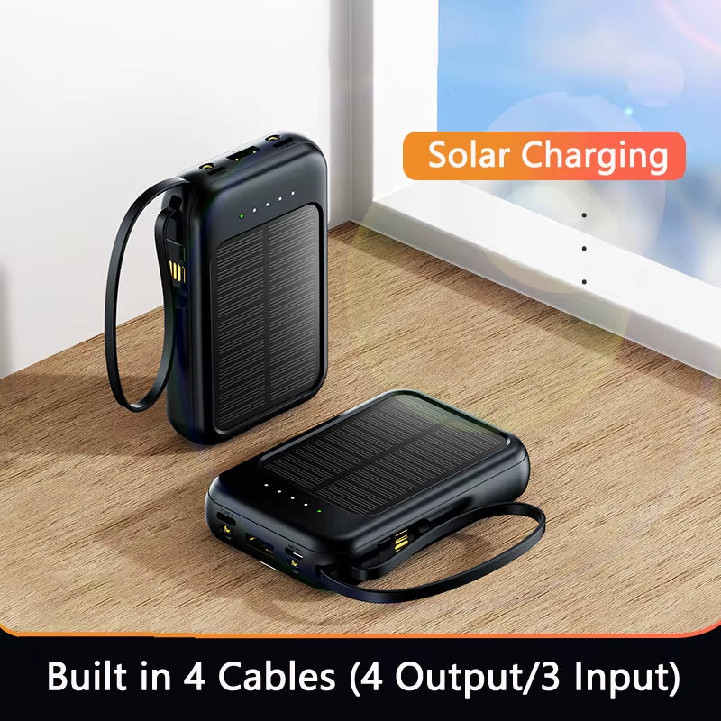 50000Mah Solar Power Bank Built Cables Fast Charger 2 USB Ports External Charger Powerbank with LED Light